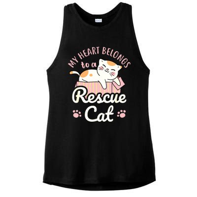 My Heart Belongs To A Rescue Cat Animal Rescuer Adopt Pets Ladies PosiCharge Tri-Blend Wicking Tank