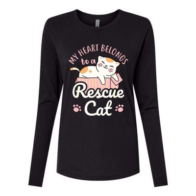 My Heart Belongs To A Rescue Cat Animal Rescuer Adopt Pets Womens Cotton Relaxed Long Sleeve T-Shirt