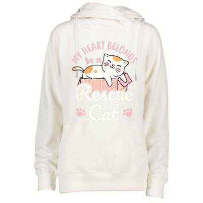 My Heart Belongs To A Rescue Cat Animal Rescuer Adopt Pets Womens Funnel Neck Pullover Hood