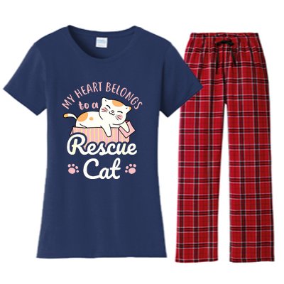 My Heart Belongs To A Rescue Cat Animal Rescuer Adopt Pets Women's Flannel Pajama Set