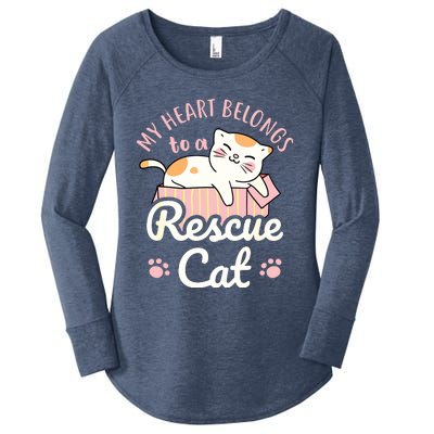 My Heart Belongs To A Rescue Cat Animal Rescuer Adopt Pets Women's Perfect Tri Tunic Long Sleeve Shirt