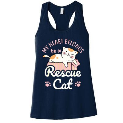 My Heart Belongs To A Rescue Cat Animal Rescuer Adopt Pets Women's Racerback Tank