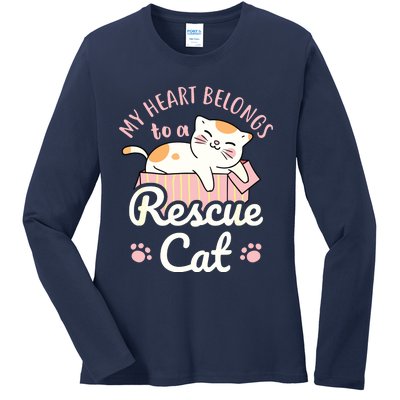 My Heart Belongs To A Rescue Cat Animal Rescuer Adopt Pets Ladies Long Sleeve Shirt