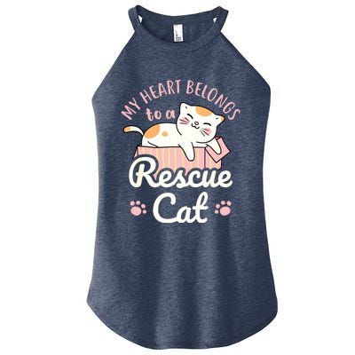 My Heart Belongs To A Rescue Cat Animal Rescuer Adopt Pets Women's Perfect Tri Rocker Tank