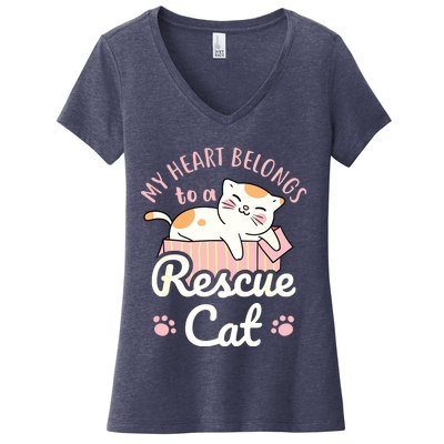 My Heart Belongs To A Rescue Cat Animal Rescuer Adopt Pets Women's V-Neck T-Shirt