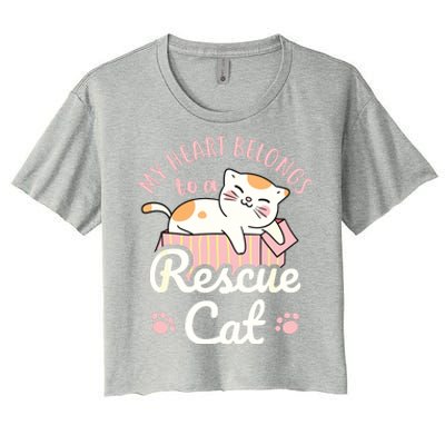 My Heart Belongs To A Rescue Cat Animal Rescuer Adopt Pets Women's Crop Top Tee