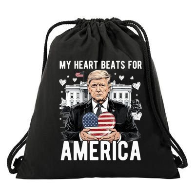 My Heart Beats For America Trump Valentines Day Drawstring Bag