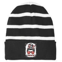 Messy Hair Bun Cheer Football Cheerleading Mom Of Both Striped Beanie with Solid Band