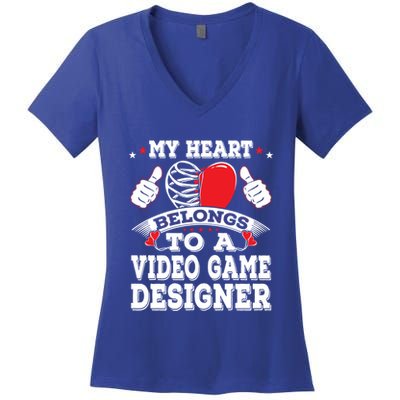 My Heart Belongs To A Video Game Designer Valentines Day Gift Women's V-Neck T-Shirt