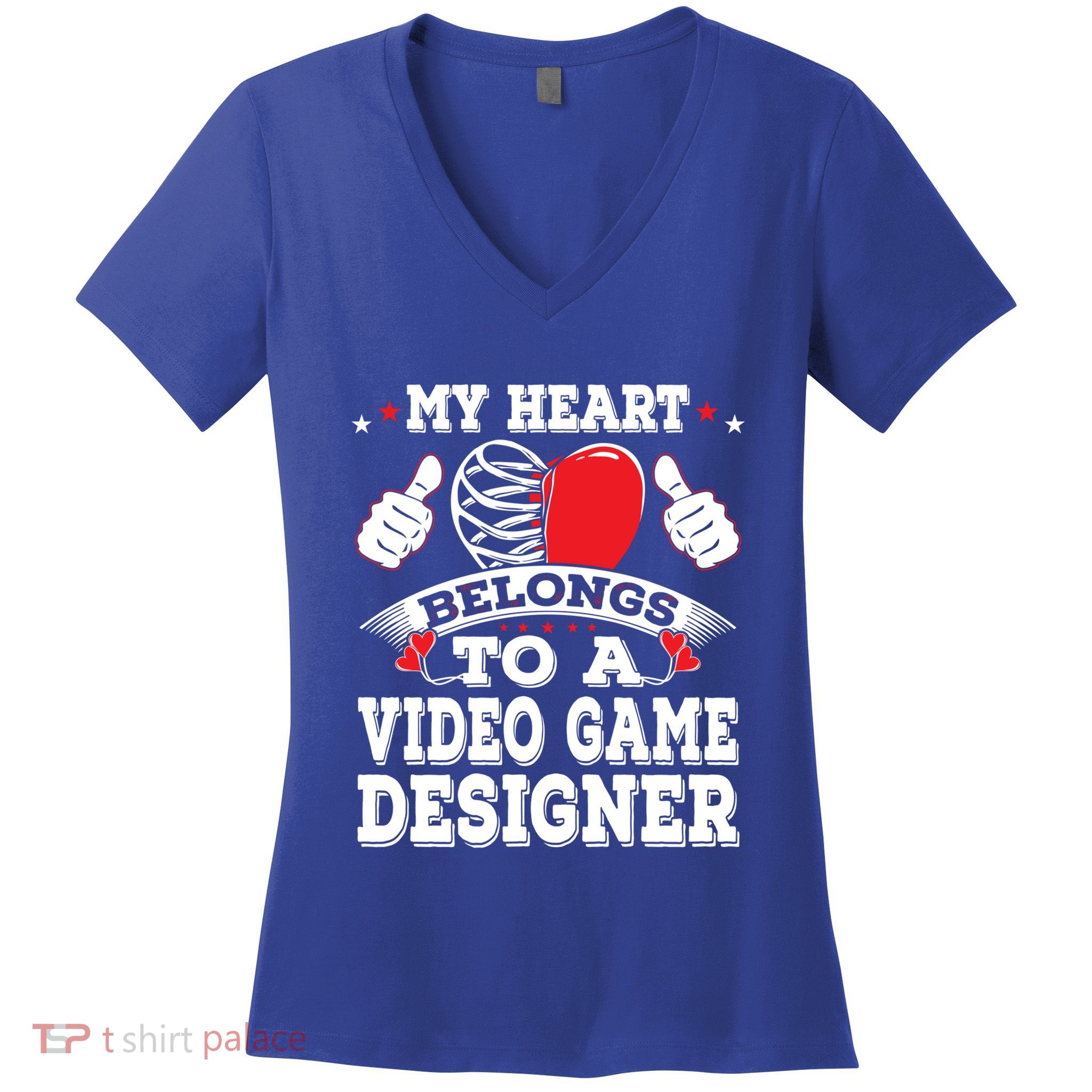 My Heart Belongs To A Video Game Designer Valentines Day Gift Women's V-Neck T-Shirt