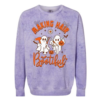 Making Hair Bootiful Funny Scary Ghost Hairdresser Halloween Colorblast Crewneck Sweatshirt