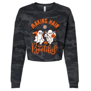 Making Hair Bootiful Funny Scary Ghost Hairdresser Halloween Cropped Pullover Crew