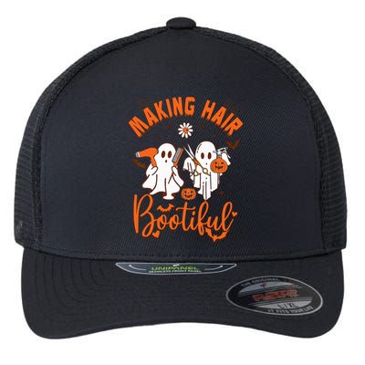 Making Hair Bootiful Funny Scary Ghost Hairdresser Halloween Flexfit Unipanel Trucker Cap