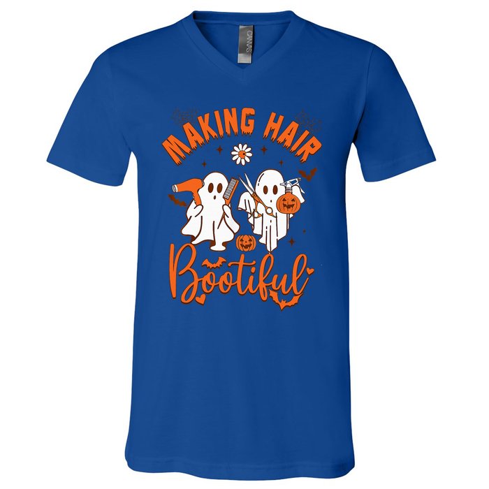 Making Hair Bootiful Funny Scary Ghost Hairdresser Halloween V-Neck T-Shirt