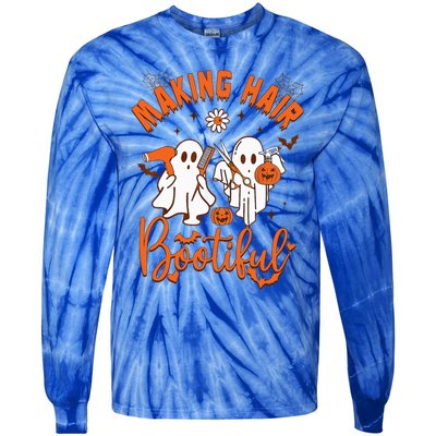 Making Hair Bootiful Funny Scary Ghost Hairdresser Halloween Tie-Dye Long Sleeve Shirt