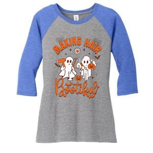 Making Hair Bootiful Funny Scary Ghost Hairdresser Halloween Women's Tri-Blend 3/4-Sleeve Raglan Shirt