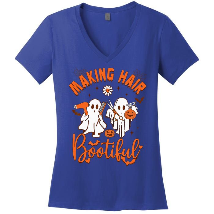 Making Hair Bootiful Funny Scary Ghost Hairdresser Halloween Women's V-Neck T-Shirt