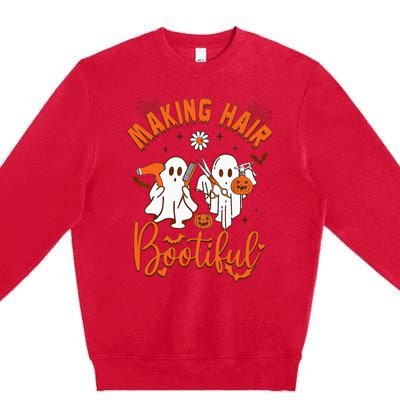 Making Hair Bootiful Funny Scary Ghost Hairdresser Halloween Premium Crewneck Sweatshirt