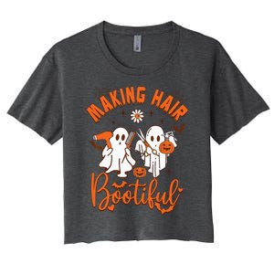 Making Hair Bootiful Funny Scary Ghost Hairdresser Halloween Women's Crop Top Tee