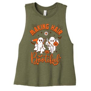 Making Hair Bootiful Funny Scary Ghost Hairdresser Halloween Women's Racerback Cropped Tank