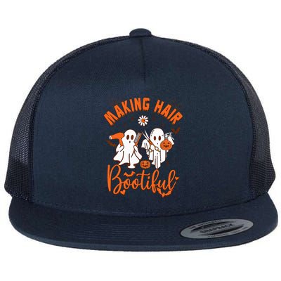 Making Hair Bootiful Funny Scary Ghost Hairdresser Halloween Flat Bill Trucker Hat