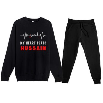 My Heart Beats Hussain Muharram Ashura Day Honor Premium Crewneck Sweatsuit Set