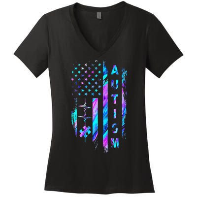 My Heart Beats For Special Ed Autism Teachers Women Women's V-Neck T-Shirt