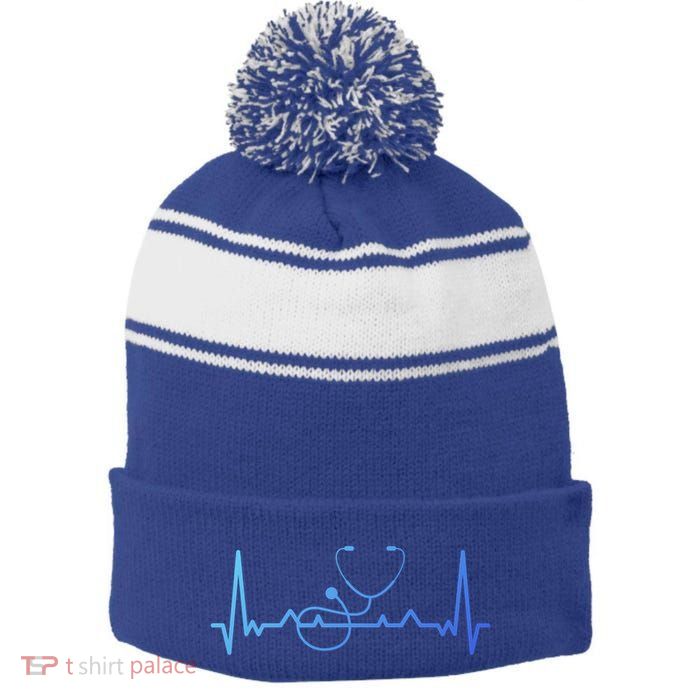 My Heart Beats For The Stethoscope Doctors And Nurses Cute Gift Stripe Pom Pom Beanie