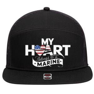 My Heart Belongs To A Marine 7 Panel Mesh Trucker Snapback Hat