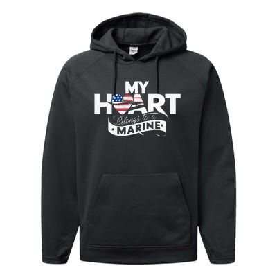 My Heart Belongs To A Marine Performance Fleece Hoodie