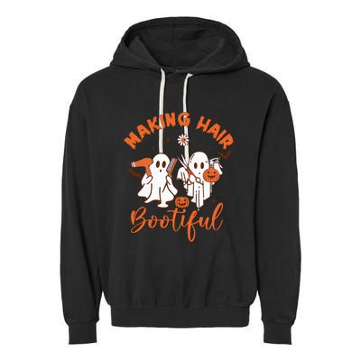 Making Hair Bootiful Funny Scary Ghost Hairdresser Halloween Garment-Dyed Fleece Hoodie