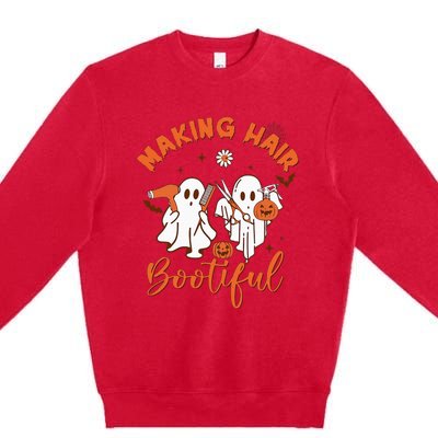 Making Hair Bootiful Funny Scary Ghost Hairdresser Halloween Premium Crewneck Sweatshirt