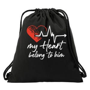 My Heart Belong To Him Couple Awesome Funny Valentine Drawstring Bag