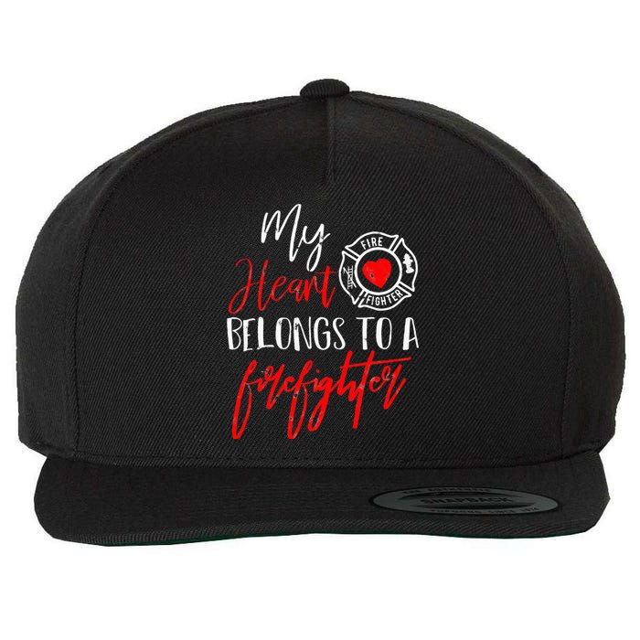 My Heart Belongs To A Firefighter gift for Wife Girlfriend Wool Snapback Cap