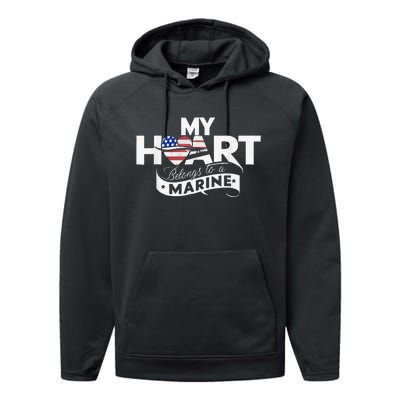 My Heart Belongs To A Marine Performance Fleece Hoodie