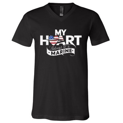 My Heart Belongs To A Marine V-Neck T-Shirt