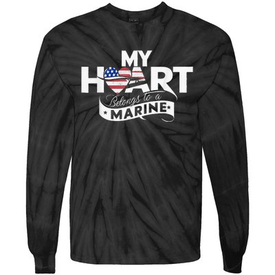 My Heart Belongs To A Marine Tie-Dye Long Sleeve Shirt