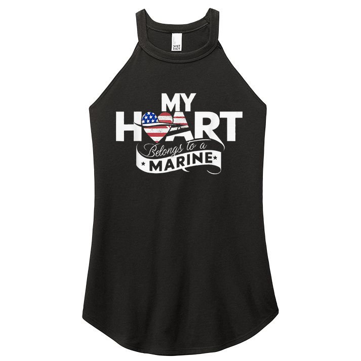 My Heart Belongs To A Marine Women's Perfect Tri Rocker Tank