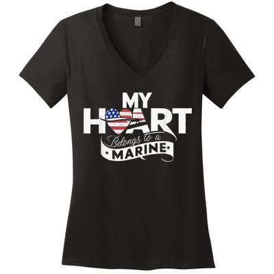My Heart Belongs To A Marine Women's V-Neck T-Shirt
