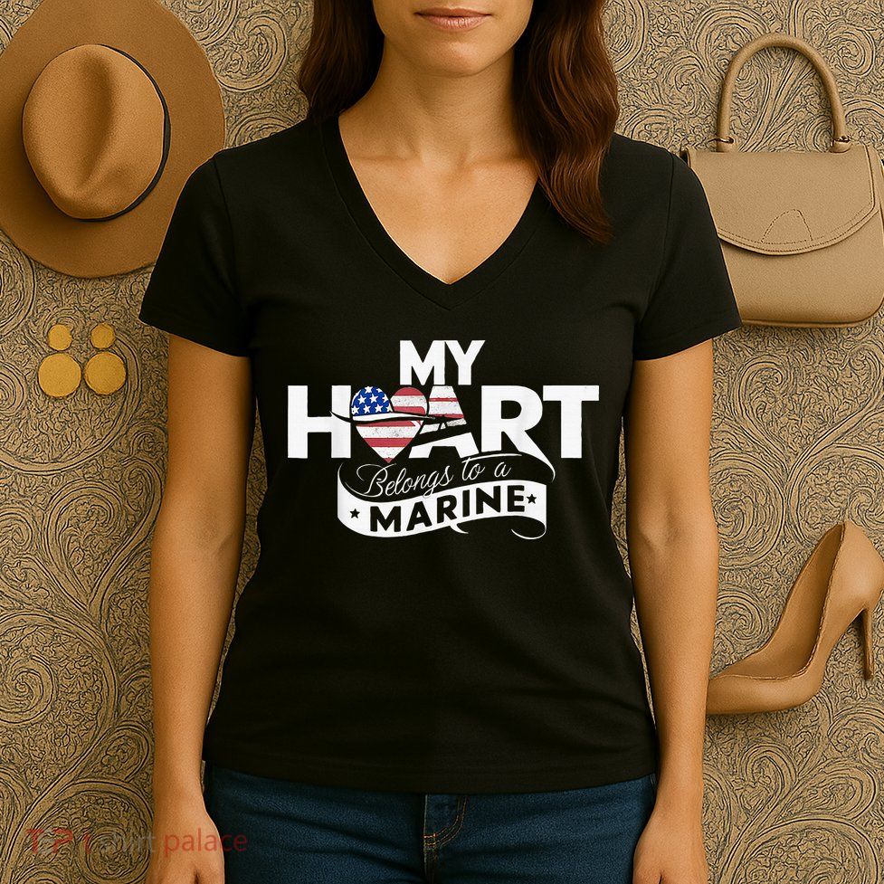 My Heart Belongs To A Marine Women's V-Neck T-Shirt