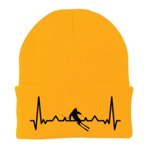 My Heart Beats For Skiing Winter Sport Heartbeat Fun Gift Knit Cap Winter Beanie