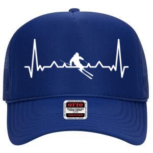 My Heart Beats For Skiing Winter Sport Heartbeat Fun Gift High Crown Mesh Back Trucker Hat