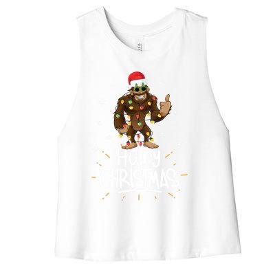 Merry Hairy Bigfoot Santa Funny Ugly Christmas Gift Women's Racerback Cropped Tank