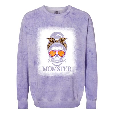 Mom Halloween Costume Messy Bun Skeleton Cool Gift Skull Momster Gift Colorblast Crewneck Sweatshirt