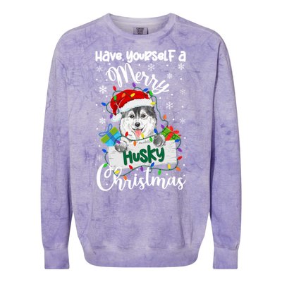 Merry Husky Christmas Siberian Husky Xmas Party Gift Colorblast Crewneck Sweatshirt