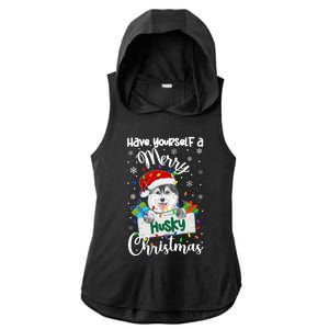 Merry Husky Christmas Siberian Husky Xmas Party Gift Ladies PosiCharge Tri-Blend Wicking Draft Hoodie Tank