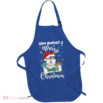 Merry Husky Christmas Siberian Husky Xmas Party Gift Full-Length Apron With Pockets