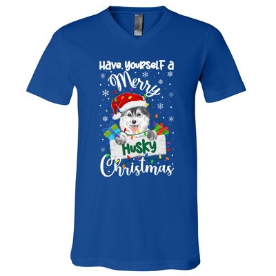 Merry Husky Christmas Siberian Husky Xmas Party Gift V-Neck T-Shirt