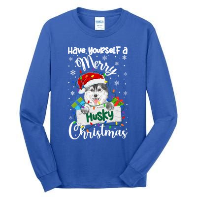 Merry Husky Christmas Siberian Husky Xmas Party Gift Tall Long Sleeve T-Shirt