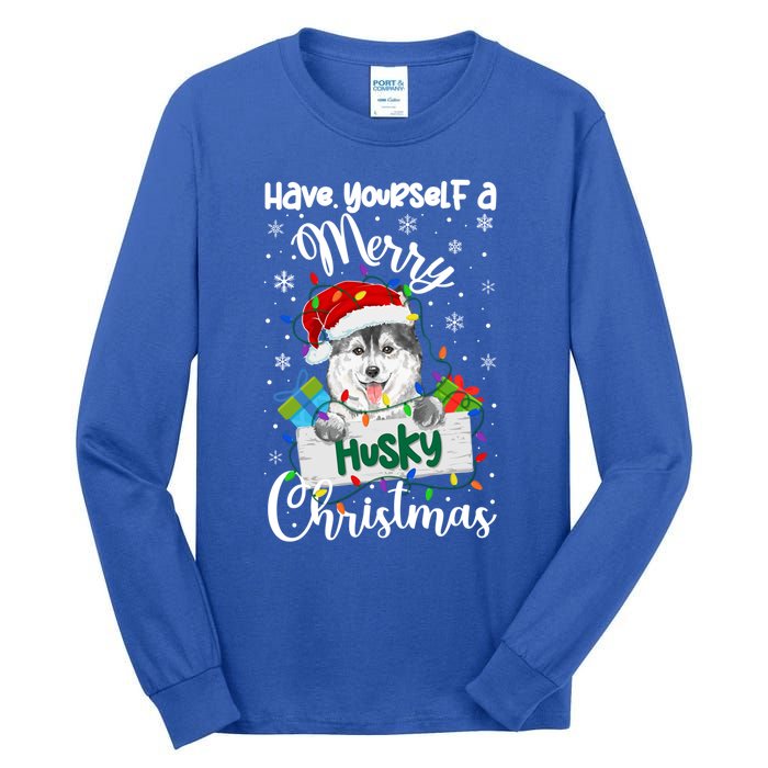 Merry Husky Christmas Siberian Husky Xmas Party Gift Tall Long Sleeve T-Shirt